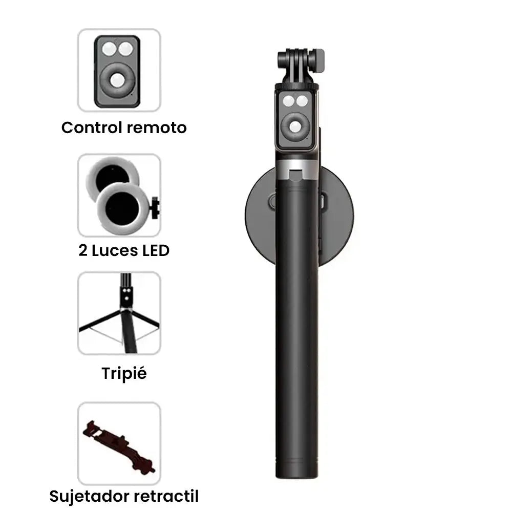 Trípie Extensible con Control Remoto y Luces LED 🟢 Calidad Plus